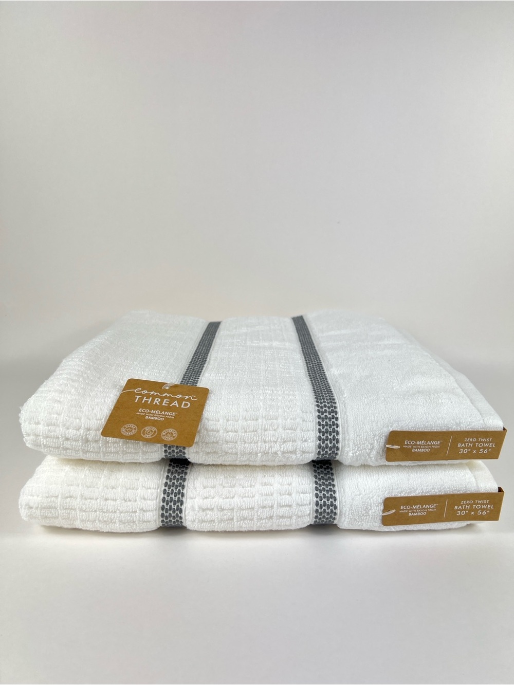 Common Thread Bamboo Eco Melange Bath Towel Set White Gray Soft Cotton 2 pc NEW